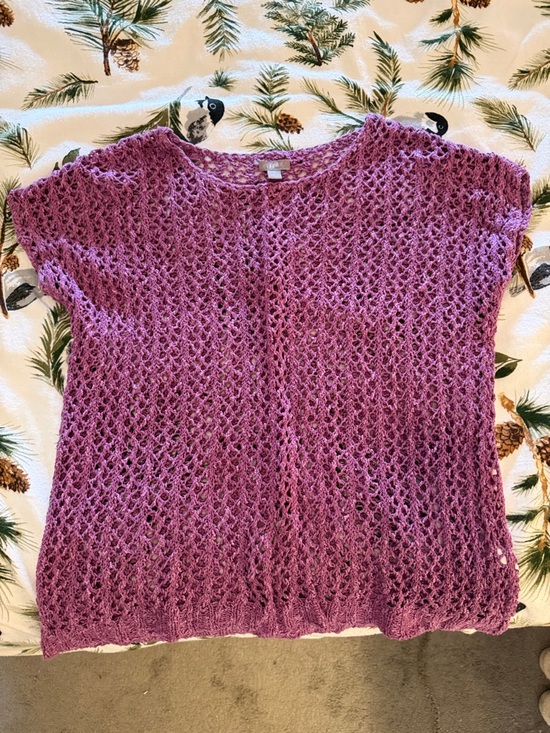 J. Jill Tops - J. Jill Open-Weave Lavender Crochet Short Sleeve Top